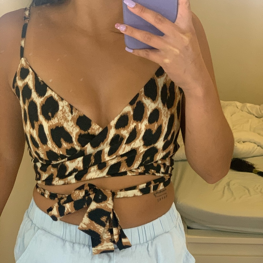 wrap around cheetah print top shein